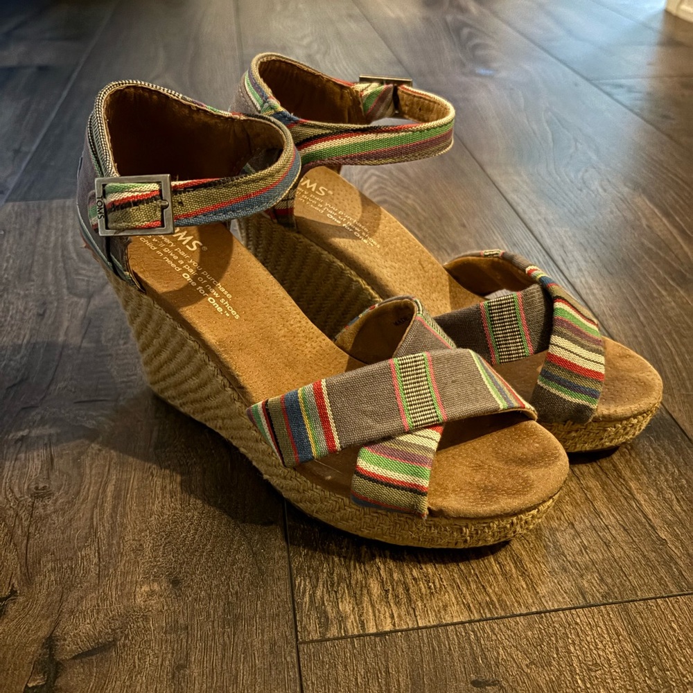 Toms Striped Wedge Sandals
